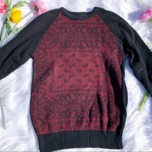 Black Small Maroon Paisley Cotton Sweater Size Small